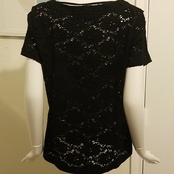 Chaus black lace cutout short sleeves top sz Large, EUC - Picture 8 of 9